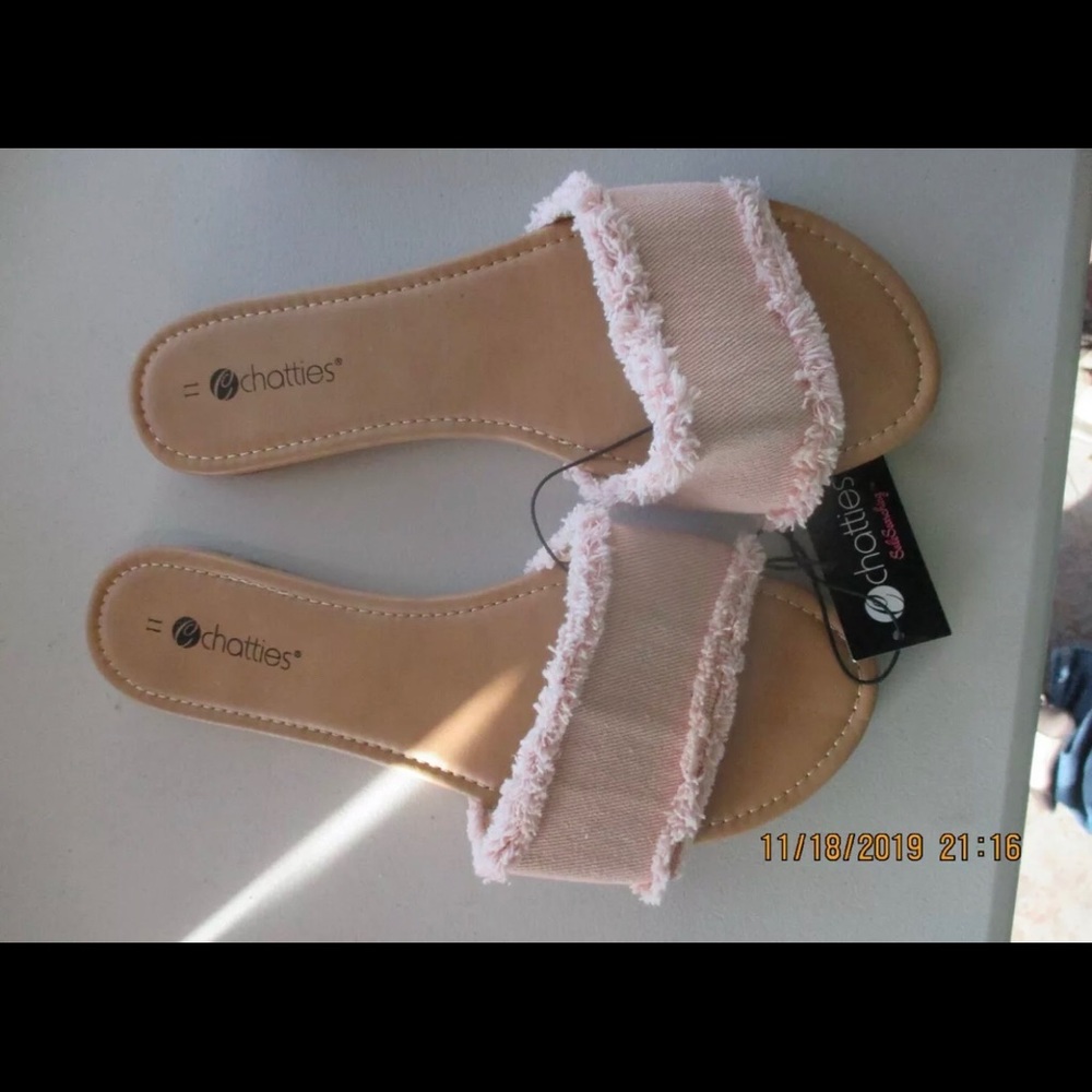 Pink Denim Slide Sandals